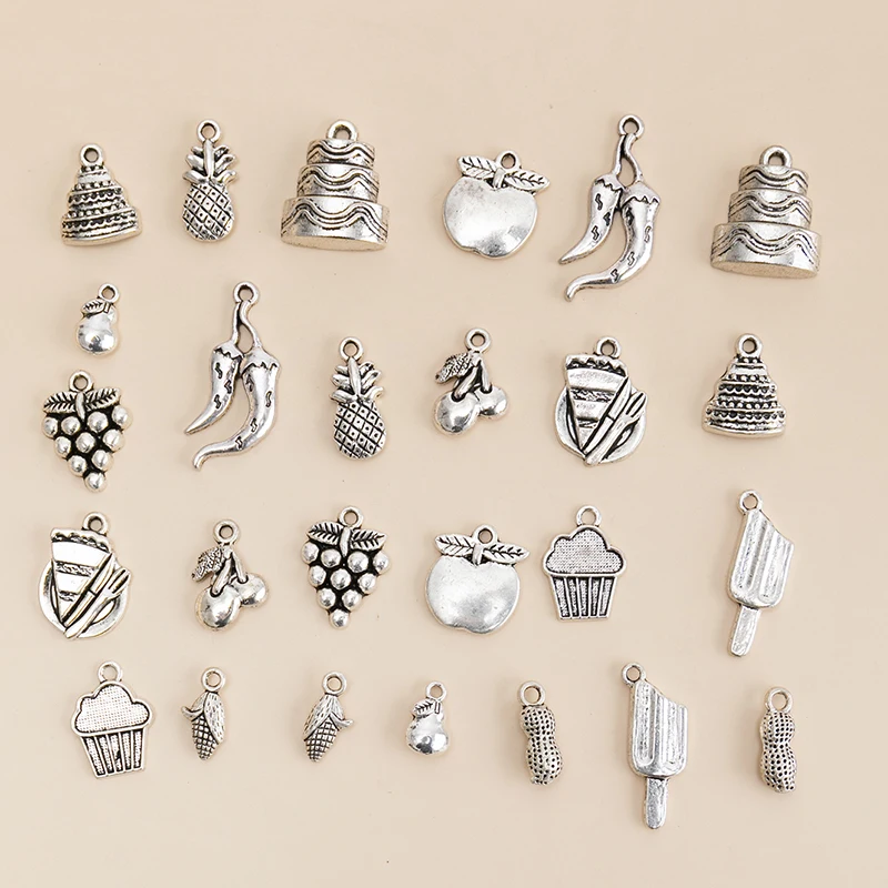 

26 шт./лот Смешанные Подвески в виде фруктов, торта, винограда, подвески «сделай сам», украшения для браслетов ручной работы, аксессуары для и...