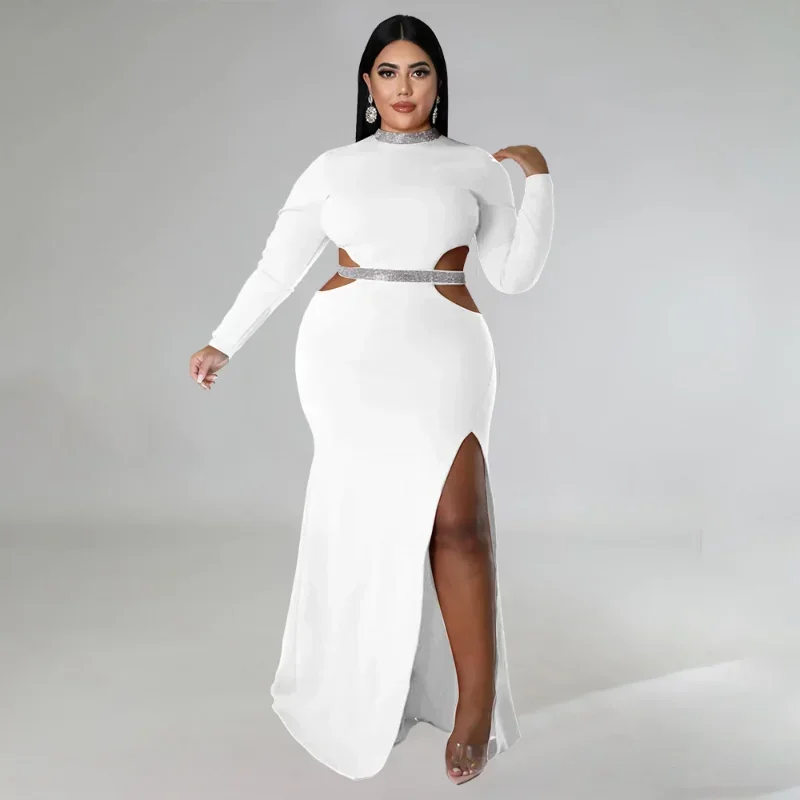 KEXU однотонное сексуальное вечернее платье с круглым вырезом и бриллиантами на