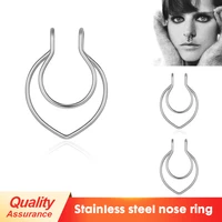 1pcs stainless steel septum nose hoop rings faux lip ear nose septum ring non piercing clip on nose hoop rings jewelry