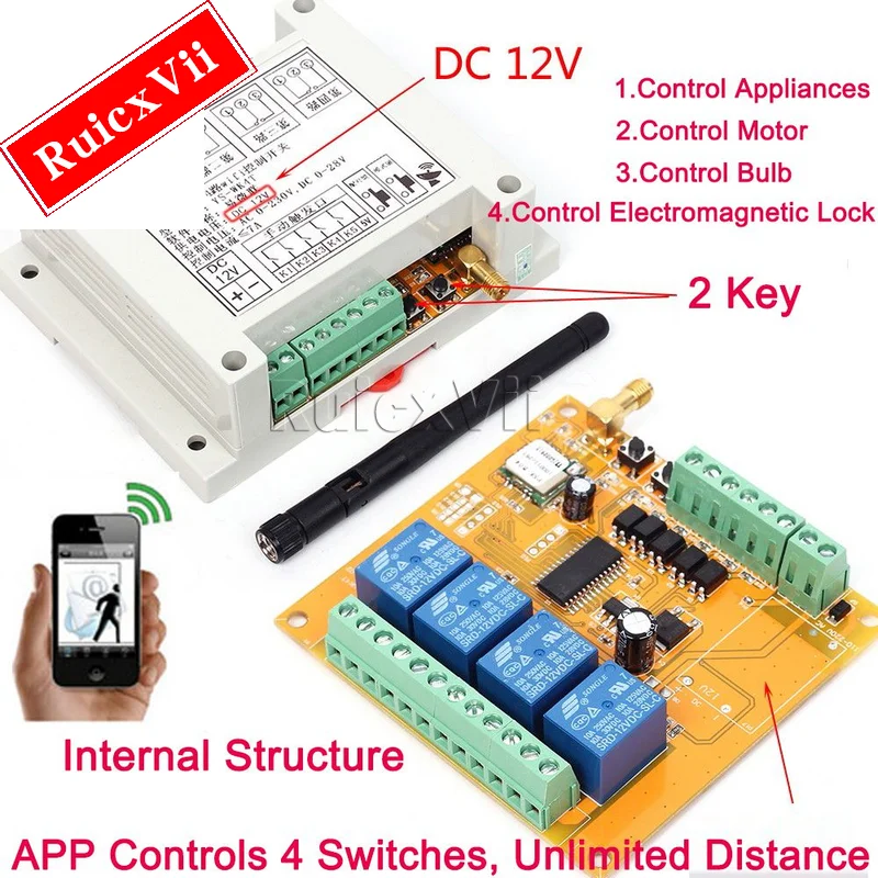 

Wifi Relay Switch Network Relay Module With Antenna Wireless Smart Home Multi-Channel Mobile Phone Remote Control wk4 DC 9-38V