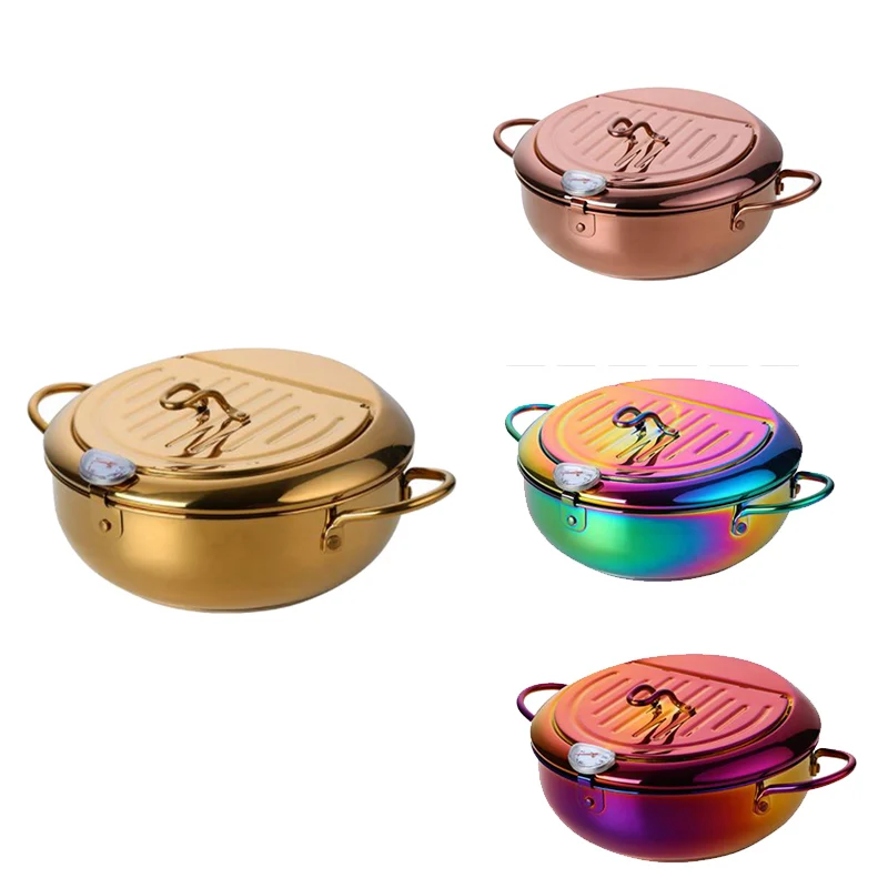 

Stainless Steel Frying Pot With A Thermometer And A Lid Deep Tempura Fryer Pan Skillet Kitchen Tools
