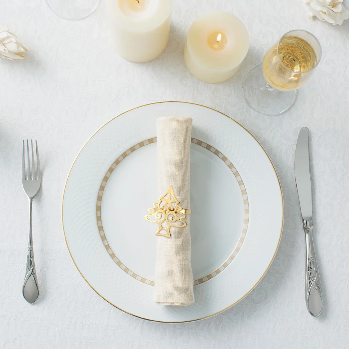 

Napkin Christmas Tree Ring Holder Alloy Serviette Rings Buckle Xmas Holiday Dinner Holders Golden Gift Metallic