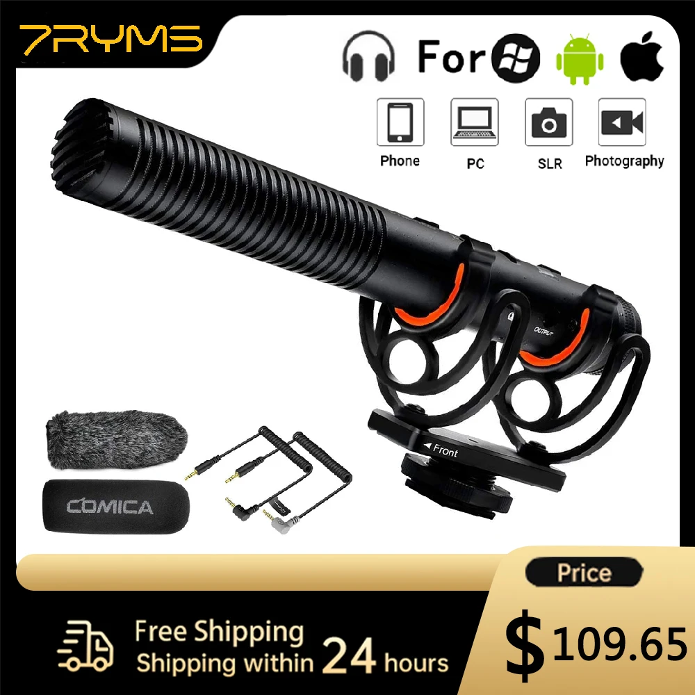 Микрофон Comica Shotgun, CVM-VM20 Профессиональный Супер кардиоидный видеомикрофон с противоударным креплением, для смартфона/DSLR камеры