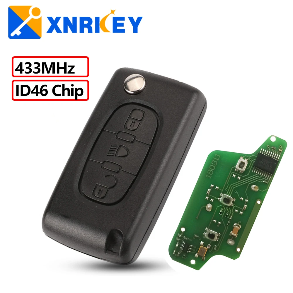 

XNRKEY 3 Buttons Remote Flip Car Key ASK/FSK 433MHZ ID46 For Citroen C2 C3 C4 C5 C6 C8 Light VA2/HU83 Blade CE0536
