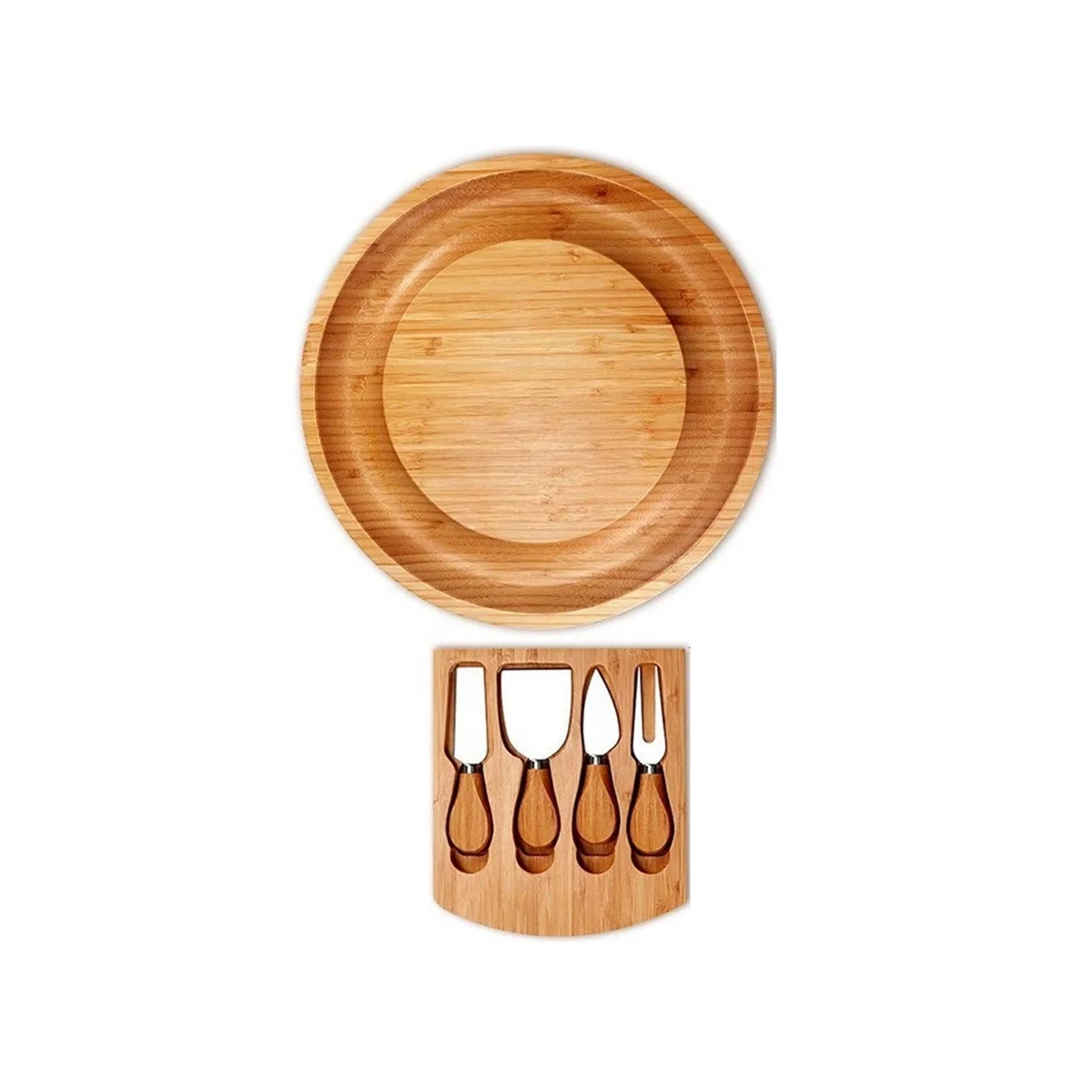 

1Set Bamboo Cheese Board Set with Cheese Knife Portable Outdoor Dinner Plates Hotel Restaurant Decoration Accessories