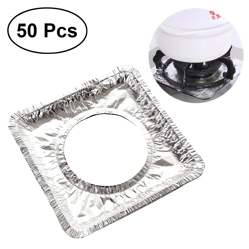 

50pcs Thickened Aluminum Foil Square Stove Burner Covers Gas Oven Covers for Gas Stove Liners Oil Proof Kitchen accessories