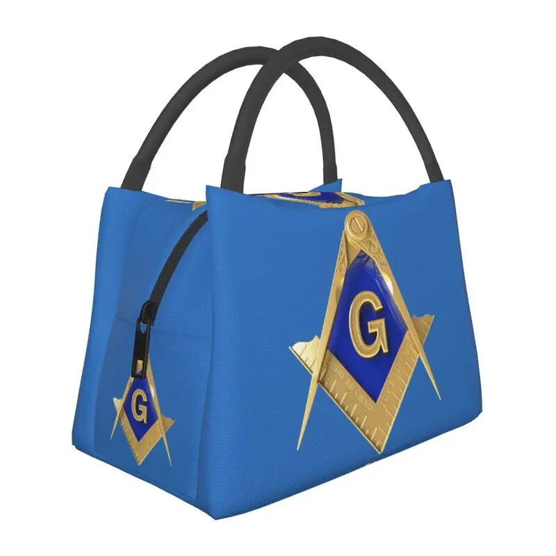 

Gold Square Compass Masonic Freemason Insulated Lunch Bag for School Office Freemasonry Mason Portable Thermal Cooler Lunch Box