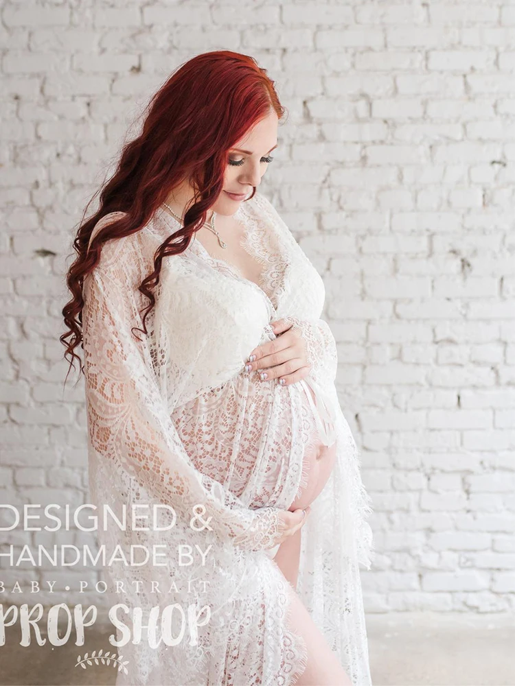 2022 New Lace Maternity Photo Long Dress Drawstring Trail Dress