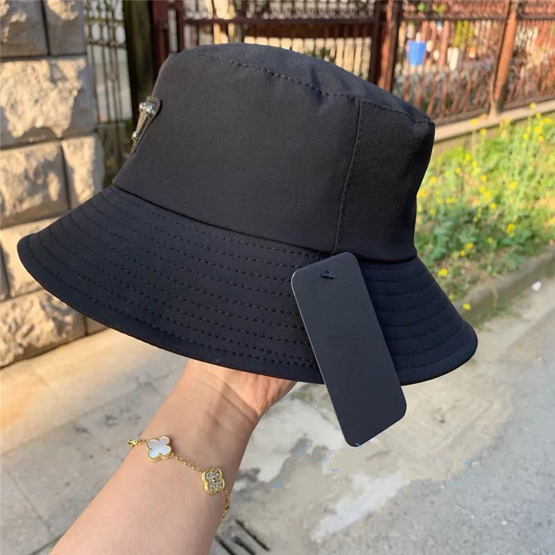

Unisex Nylon Bucket Hats Women Branded Sunscreen Panama Hat Men Triangle Logo Sunbonnet Fedoras Outdoor Fisherman Hat Beach Cap