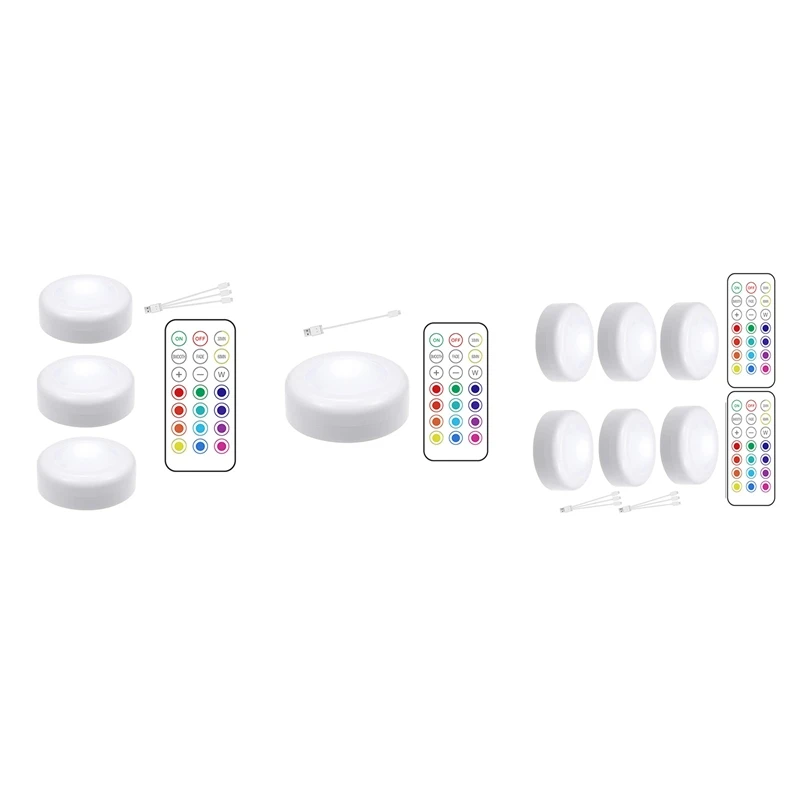 

LED Cabinet Light Remote Control Puck Light Colorful Dimmable Rechargeable Night Lamp Suitable For Kitchen Closet