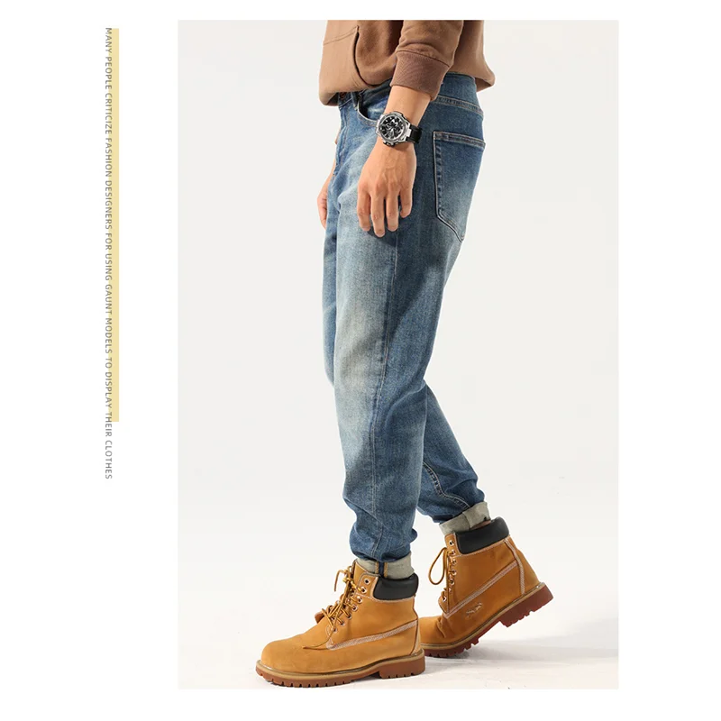 Men Clothing 2022 New Pattern Recreational Vintage Blue Slight Elasticity Jeans Straight Cylinder Loose Trousers Autumn Female