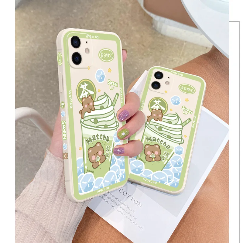 Силиконовый мягкий чехол для iPhone 7 8 Plus 14 Pro Max милый с мишкой маття мороженым 13 11 12 X