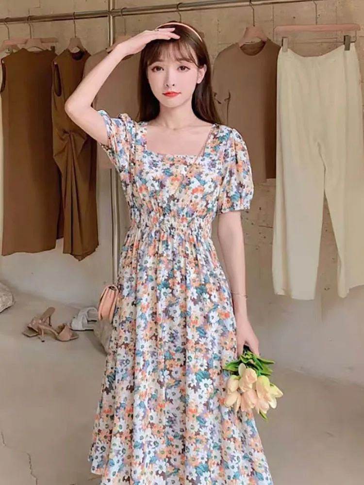 

Элегантное летнее платье для женщин 2022 Цветочные Свободные женские мини платья с пышными рукавами вечернее женское платье для вечеринки По...