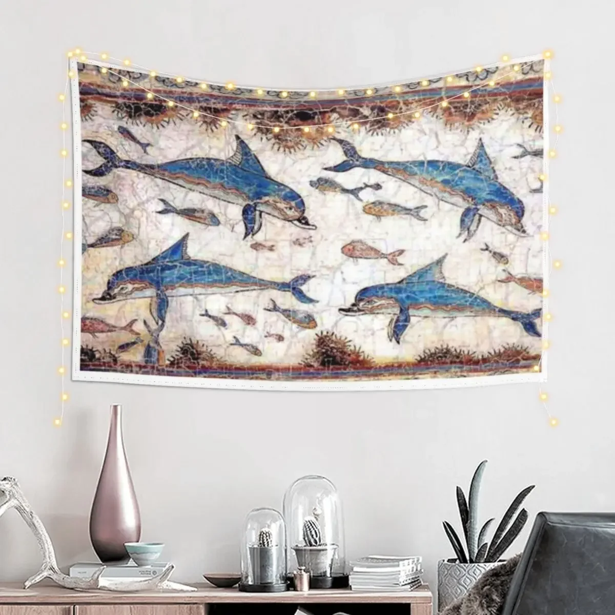 Миноан Дельфины Фреска Гобелен Японский Декор Комнаты Рождественские Украшения