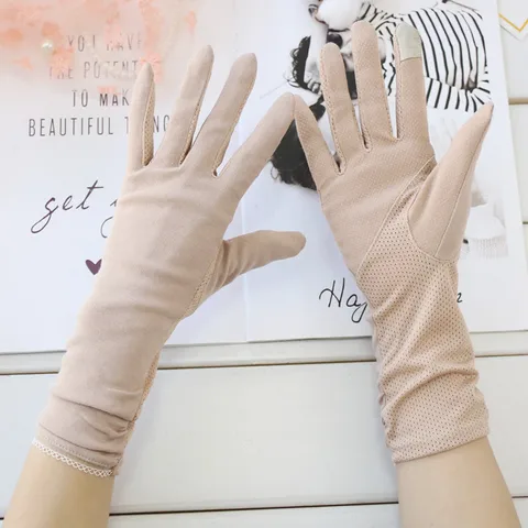 Женские летние хлопковые перчатки средней длины, черные велосипедные тонкие перчатки с принтом для сенсорных экранов, перчатки для вождения автомобиля, новинка 2024