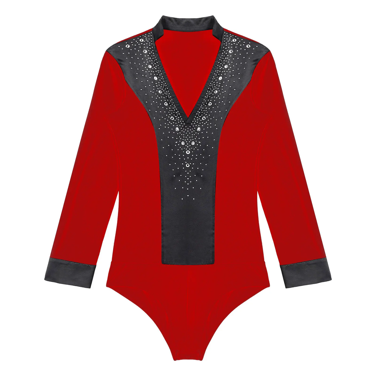 Трико для латиноамериканских танцев с V-образным вырезом и длинным рукавом
