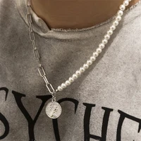 fashion exquisite pendant chain creative hip hop punk style stitching trendy imitation pearl necklace mens decorate of jewelry