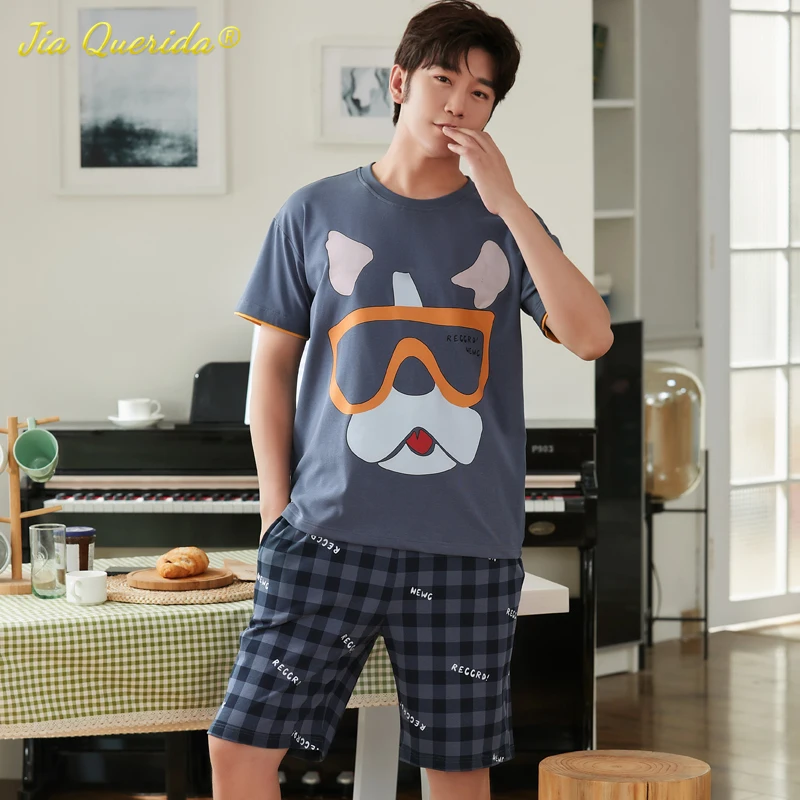 

Мужская Ночная рубашка, хлопковые шорты, пижама, пуловер, мультяшный принт, домашняя одежда для мальчиков-подростков, пижамный комплект 3xl