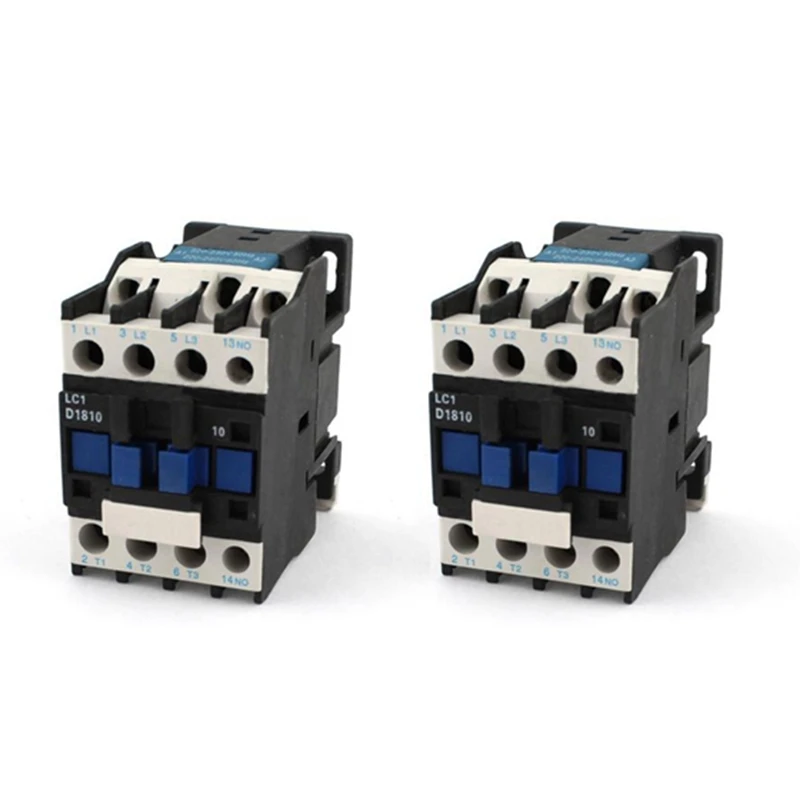 

2X AC Contactor AC220V Coil 18A 3-Phase 1NO 50/60Hz Motor Starter Relay LC1 D1810 Black