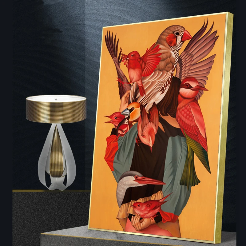 

Surreal Illustration Canvas Print Abstract Bird Animal Posters and Prints Artist Figure Wall Art Picture for Bedroom Home Decor