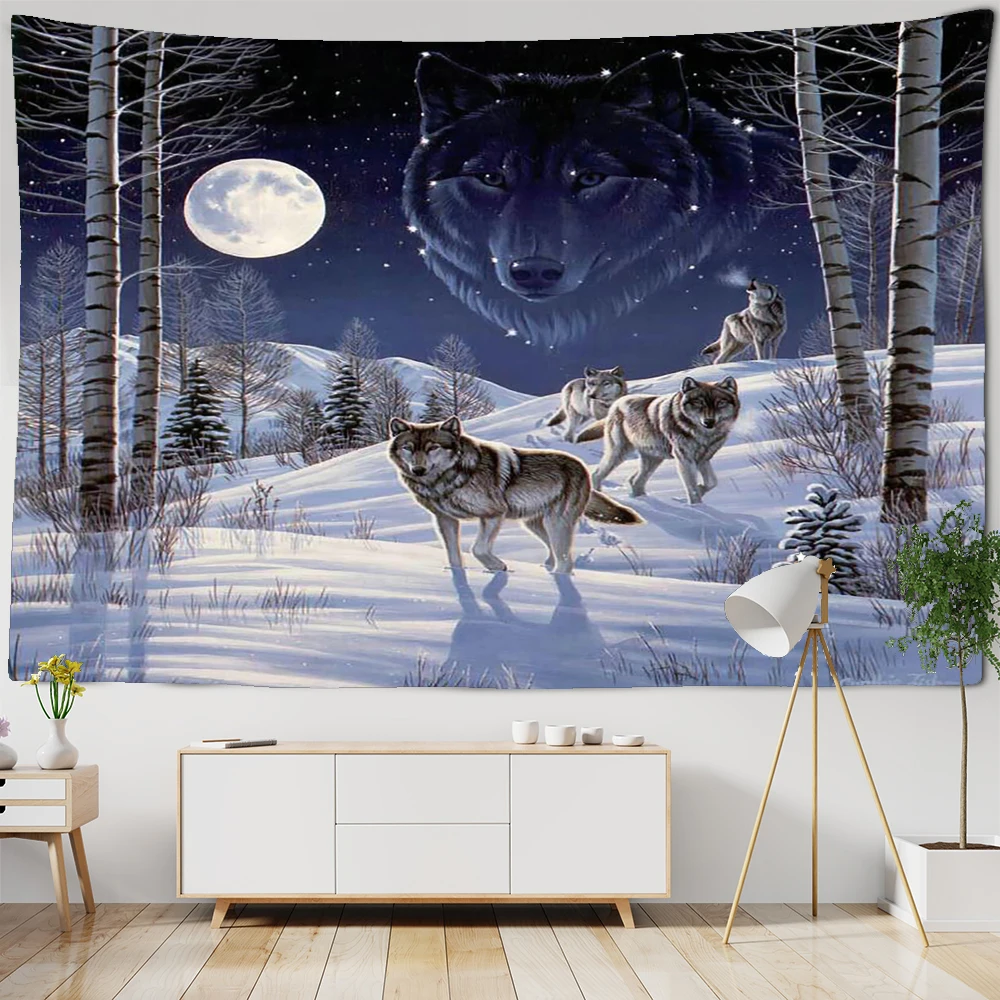 

Fantasy wolf tapestry wall hanging animal aesthetics room decoration bohemian psychedelic mandala home dormitory wall decoration