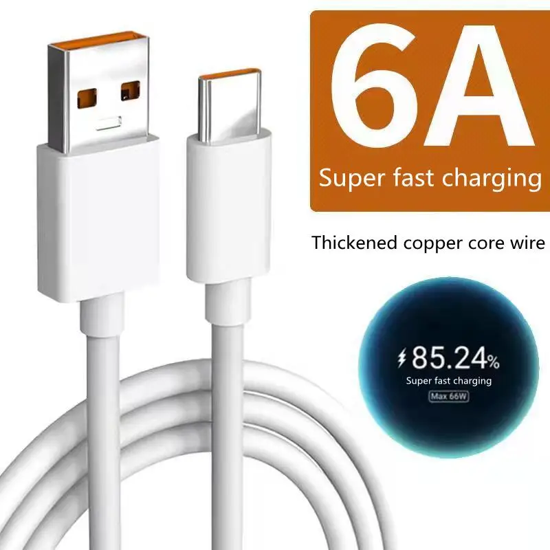 

Fast Charging 6A Type-C Cable Charging Cable White Cable for All Android Phones and Samsung S20 S9 Xiaomi Huawei Mate40 Phone