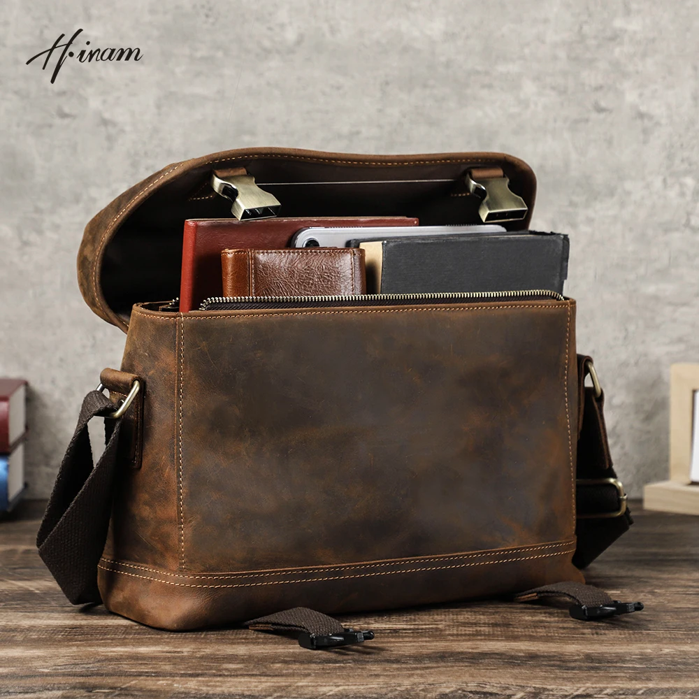 Сумка-мессенджер мужская с откидной крышкой из натуральной кожи 13-12 9 дюймов