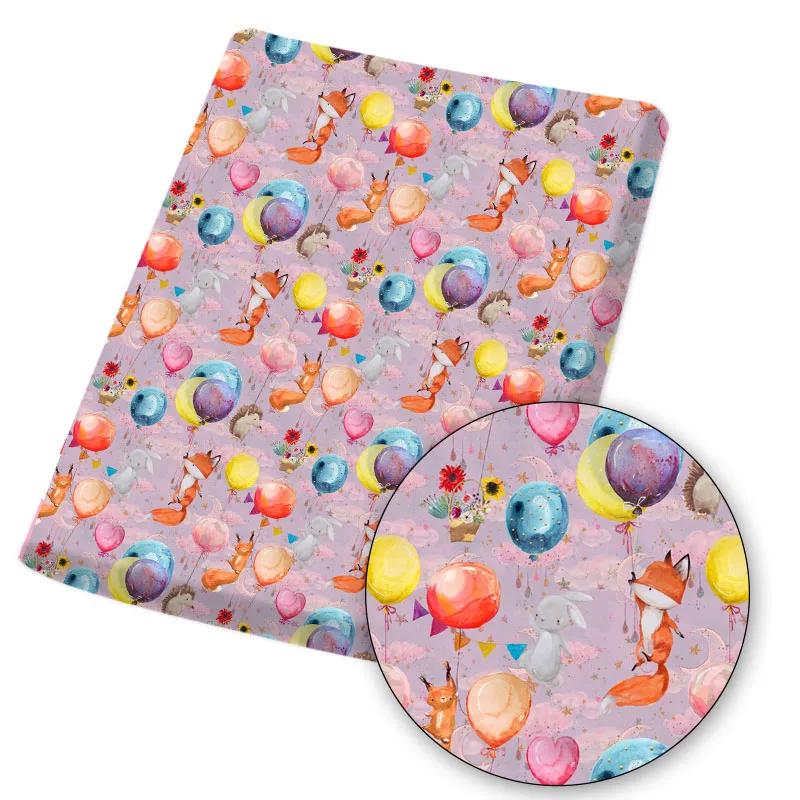 

Polyester Cotton Fabric Balloon Fox Dog Bear Printed Cloth Sheet For DIY Mask Dress Handmade Materials Home Textile 145*45cm 1pc