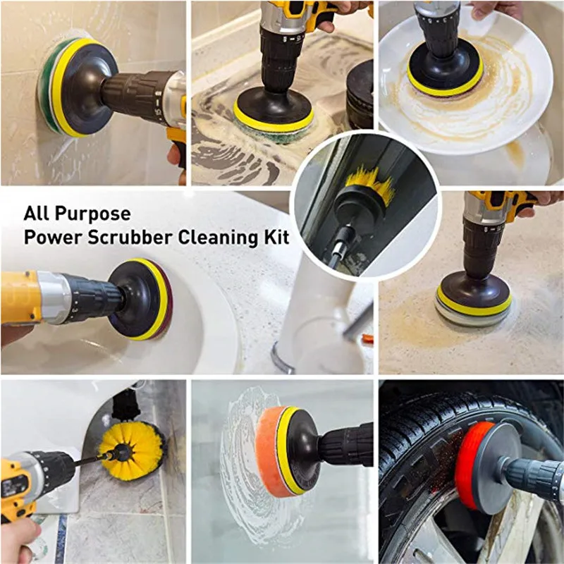 drill brush attachment set power scrubber tools car polisher bathroom cleaning kit kitchen cleaning brush accessories free global shipping
