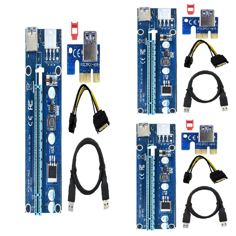 

Адаптер для чип-карты Ver006c Pci-E Riser Pci Express X1 на X16, удлинитель USB 3,0 Sata на 6 контактов, кабель питания для графической карты, 3 шт.