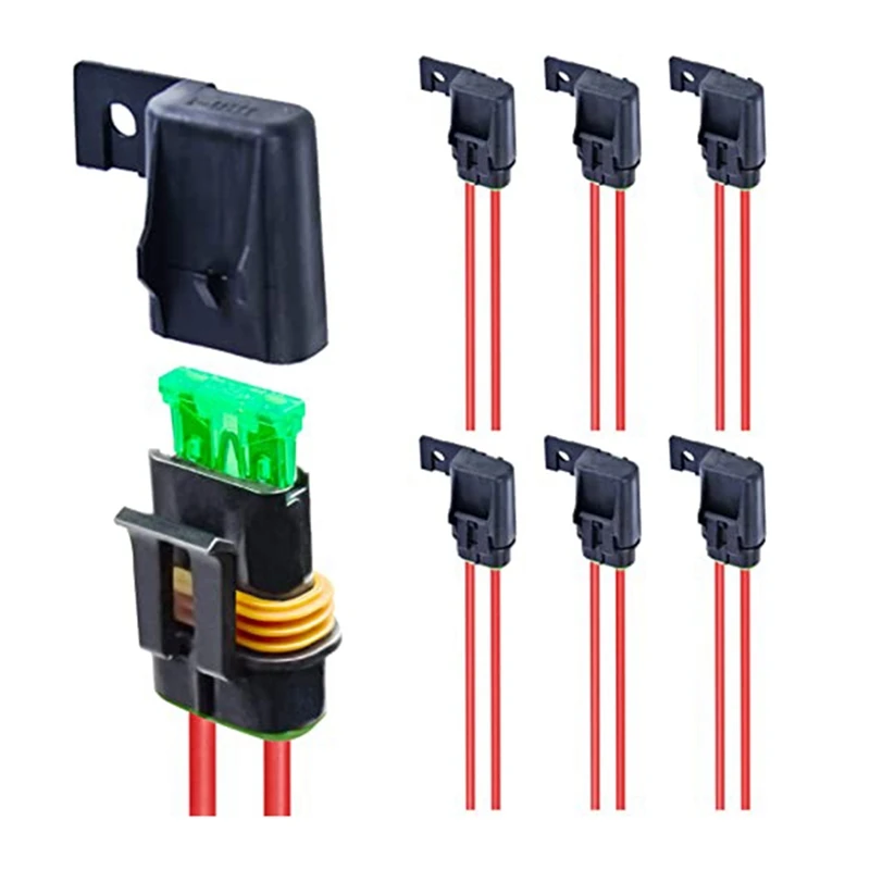 

Inline Fuse Holder, 6 Pack Waterproof 12AWG Gauge Wiring Harness ATC/ATO 30 AMP Blade Fuse Holder For Vehicle, Marine