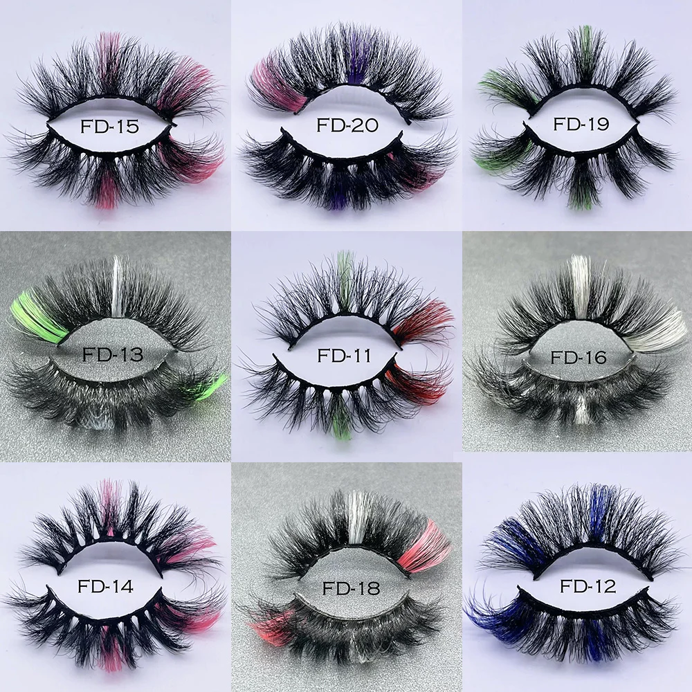 

Colored Lashes 20mm 5D Thick Mink Lash Bulk Wholesale Color False Eyelashes 3D Dramatic Makeup Faux Mink Eyelash Mix Color