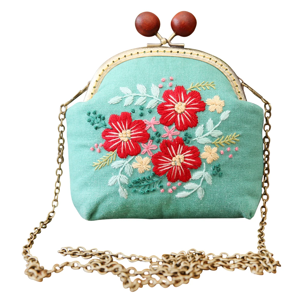 

Girl Sweater Chain DIY Hand-Embroidered Red Flowers Bag Craft Kits for Adults with Embroidery Hoop Clothing Accessories