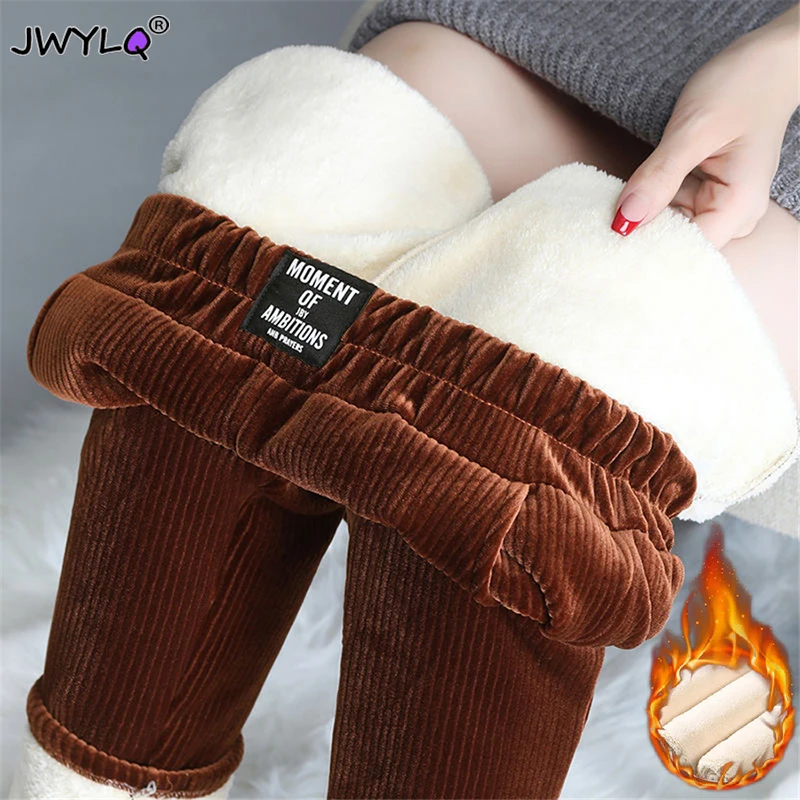 New Winter Borwn Thicken Warm Lambwool Harem Pants Womens High Waist Fleece Lined Casual Pantalones Velvet Ankle-length Trousers
