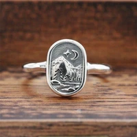 vintage style texture star moon mountain pine river print ring trend fashion women silver color metal rings party gift jewelry