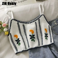 zik hekiy women new striped embroidered short cropped navel knitted camisole women spring and summer all match small vest top