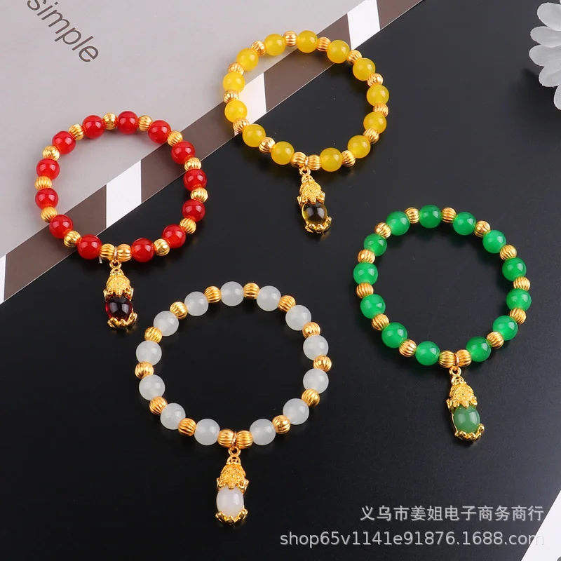 

2021 Agate Bracelet for Wealth Transfer Pixiu Pendant Female Couple Student Small Gift Imitation Copy 100% Real Gold 24k