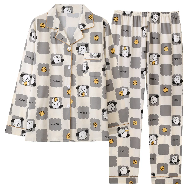 CAIYIER 2023 Cute Tulip Print Women Nightwear New Autumn Winter Leisure Pajamas Set Girls Soft Sleepwear Suit Cardigan Homewear