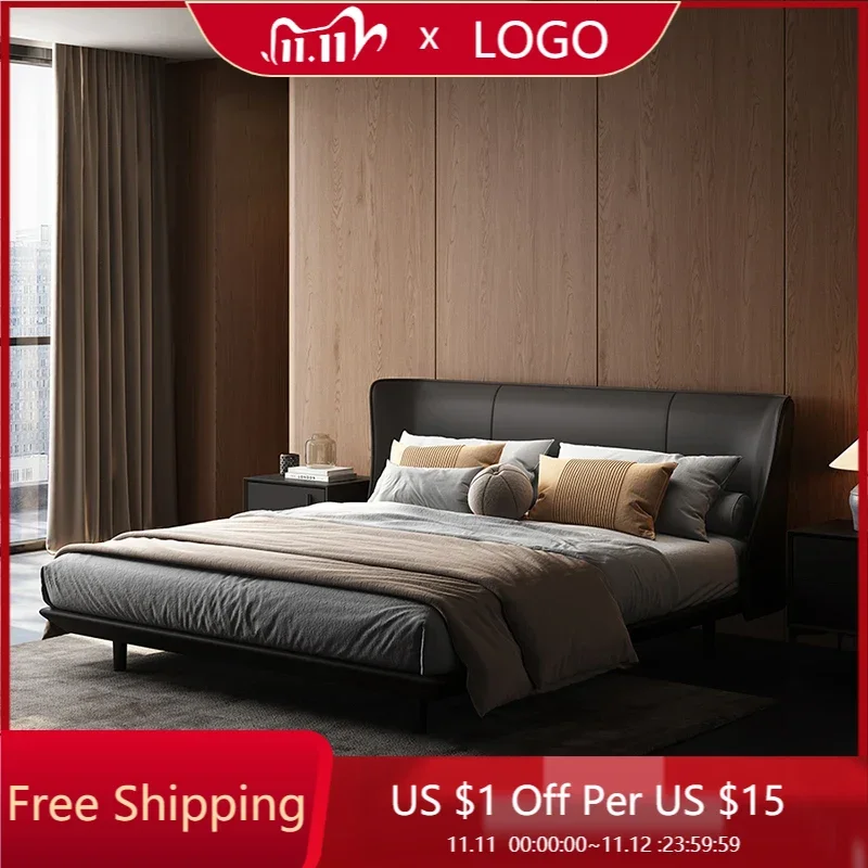 Эстетические кровати в скандинавском стиле роскошные кожаные минималистичные