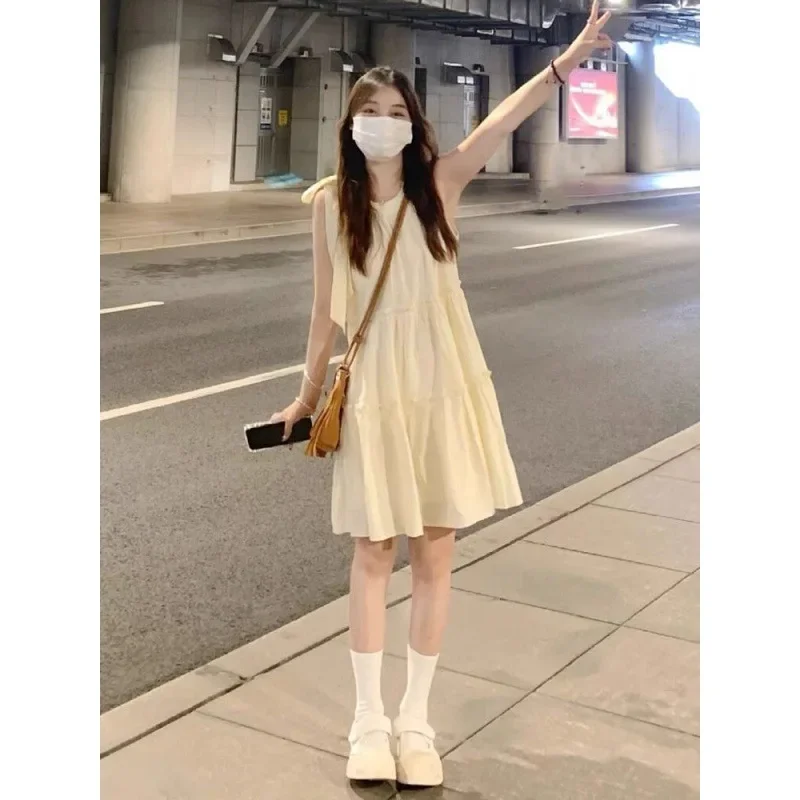 Женское платье без рукавов повседневное ТРАПЕЦИЕВИДНОЕ короткое во французском