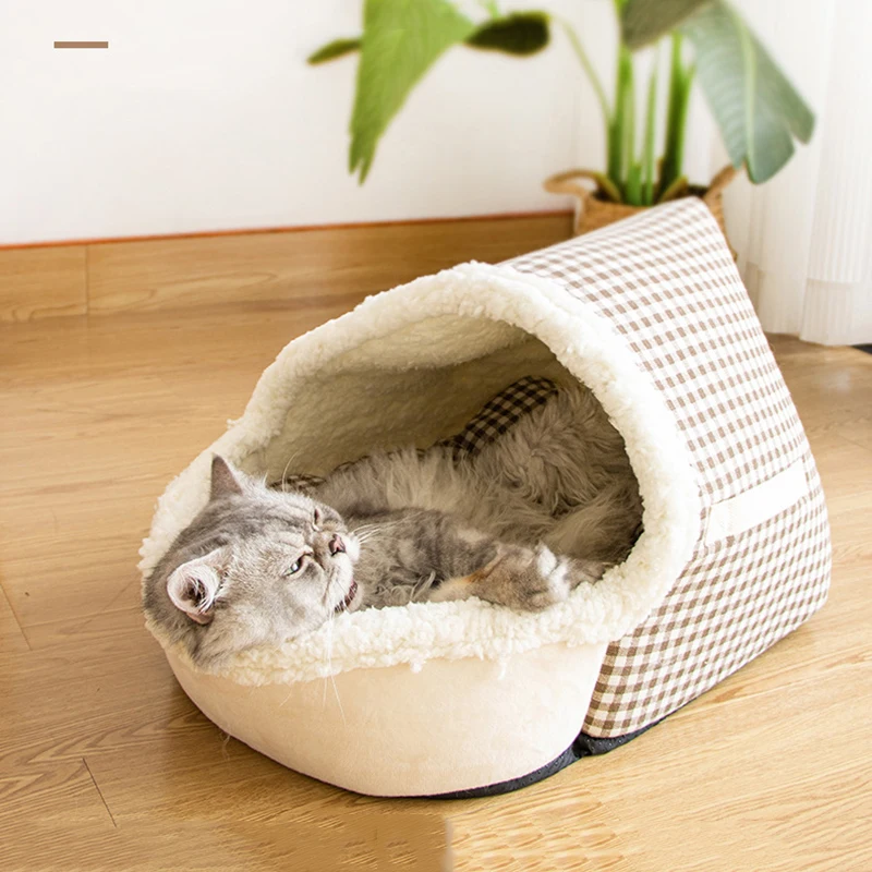 

Winter Cat Nest Warm Slippers Semi-closed Dog Kennel Soft Plush Pet Sleeping Mat Sealed Puppy Bed Doghouse Pet Accessories