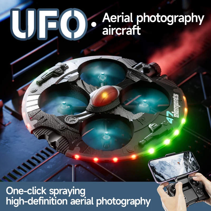 Фото Квадрокоптер MINI UFO для аэрофотосъемки с дистанционным управлением 2.4G 8K, функцией распыления одной кнопкой, 6 режимами освещения, оптическим позиционированием, Wi-Fi FPV, радиоуправляемый дрон №3