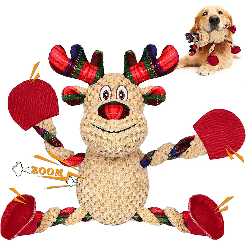 

Christmas Dog Toys Tough Plush Squeaky Toy Cute Stuffed Puppy Toy Durable Chew Bite Rope for Small Medium Large Dog Pet Supplies