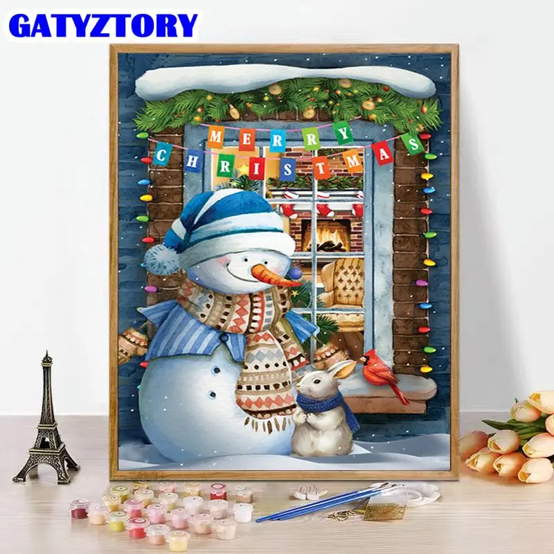 

GATYZTORY DIY Painting By Number Snowman Drawing On Canvas Winter Scenery Hand Painted Pictures By Numbers Home Decor