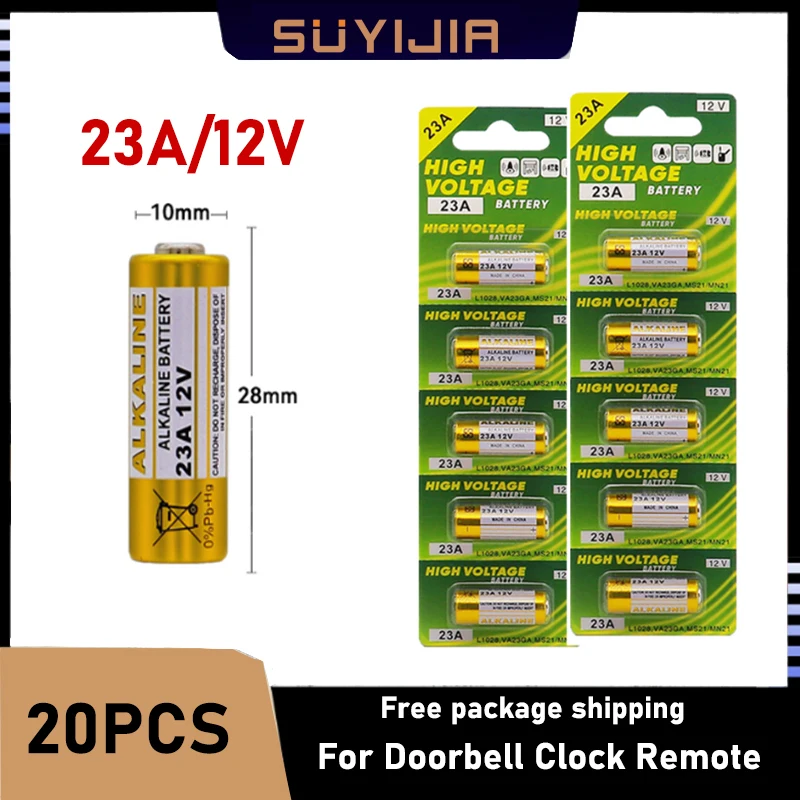 

20pcs 23a 12v 23A Battery Alkaline 23A 23GA A23S E23A EL12 MN21 Dry Battery for Remote Control Doorbell 10PCS + Free Shipping