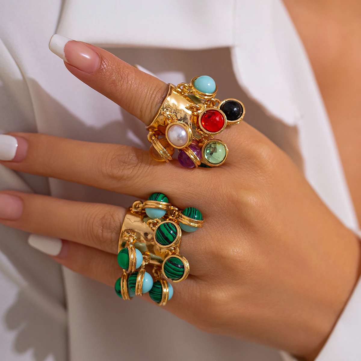 PuRui Boho красочные открытые кольца с кристаллами для женщин и мужчин свадебное