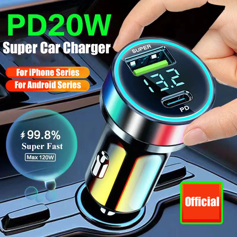 120W Car Charger USB Type C Super Fast Charging Adapter PD 20W Portable for iPhone 13 Pro Max 14 12 11 iPad Xiaomi Cellphone