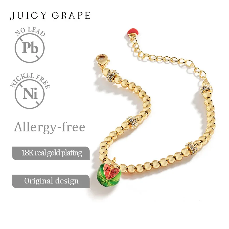 Женский браслет с эмалью подвесками в виде виноградных фруктов