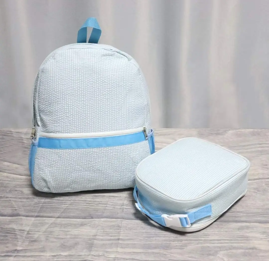 Toddler Seersucker Backpack Set Cildren's School Backpack Bag Pink Small Lightweight Backpack For Kids With School Lunch Bag