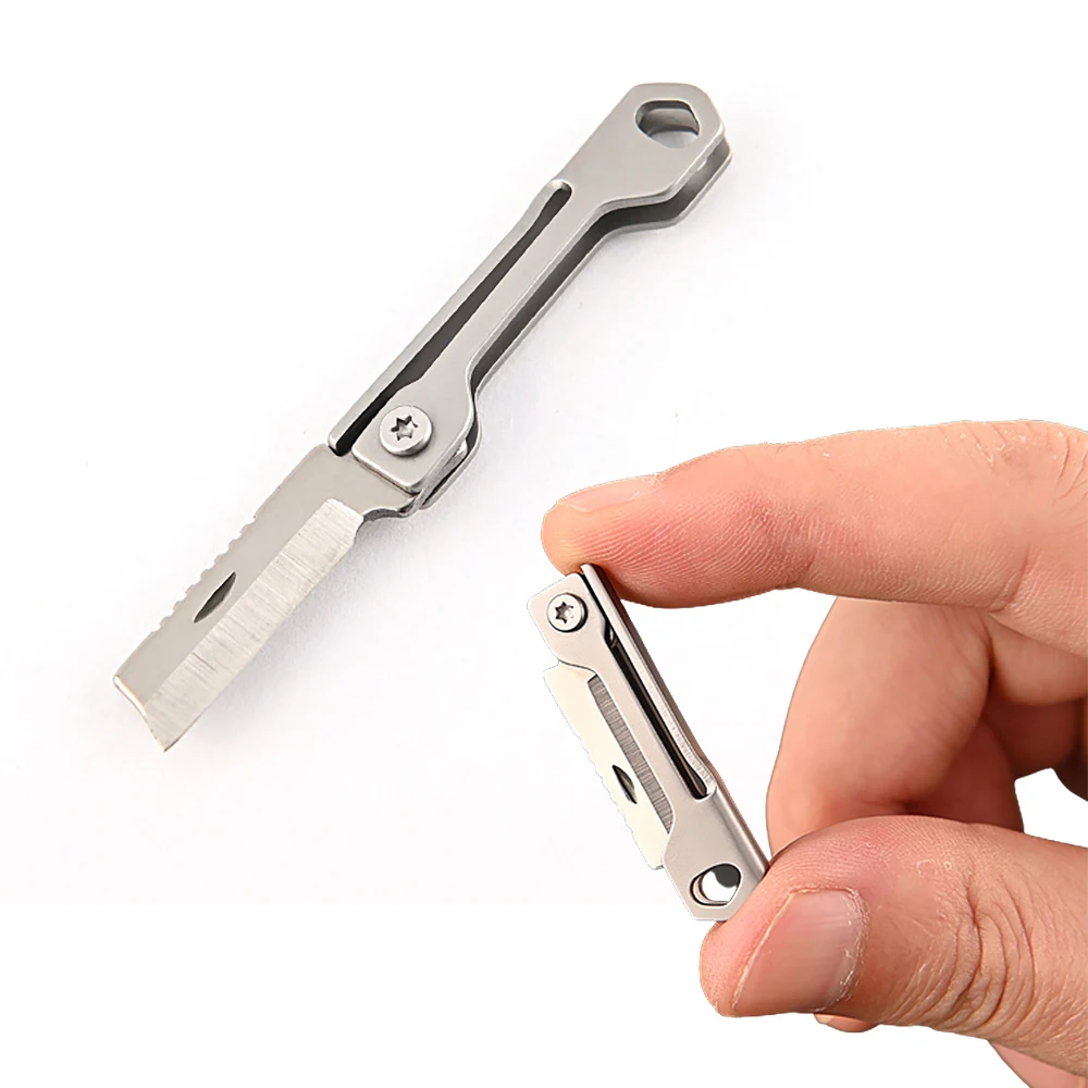 Mini Folding Knife Stainless Steel Square Head Multi-function Pocket Knife Keychain Pendant Outdoor Camping Supplies Portable
